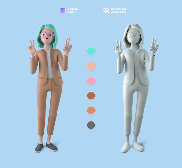 PSD 3d female character mockup