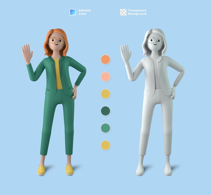 PSD 3d female character mockup
