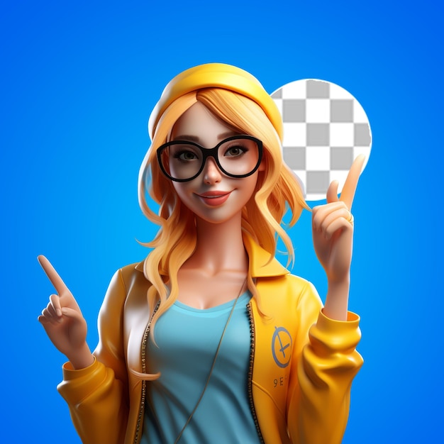 3d female character showing peace sign