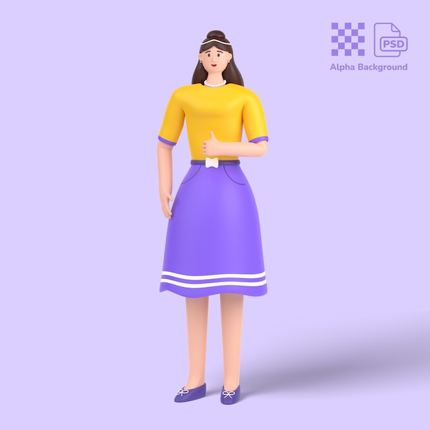 3d female character showing thumps up sign or gesture