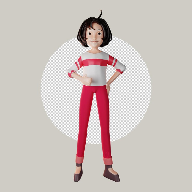 PSD 3d female character thumbs up