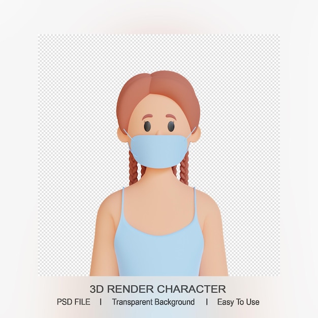 PSD フェイスマスクを身に着けている3d女性キャラクター