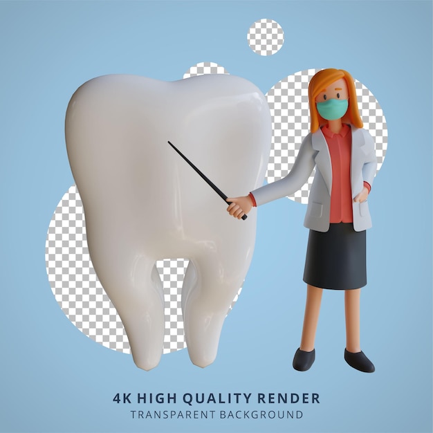 PSD 3d female doctor wearing a mask presenting the dental section character design illustration