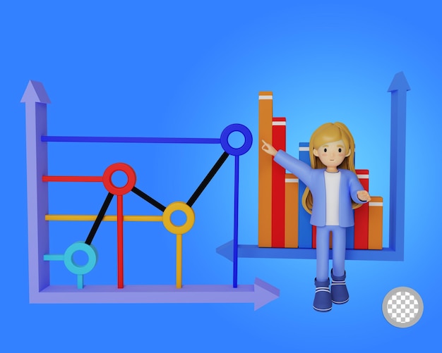 비즈니스 데이터를 보여주는 3d 여성 3d 렌더링 절연