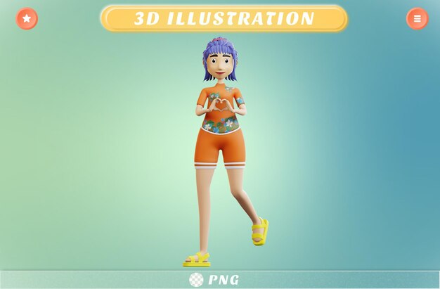 PSD 3 d 女性の夏のサイン愛