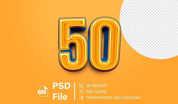 3d Fifty Number 50 Orange and blue gradient isolated on transparent background