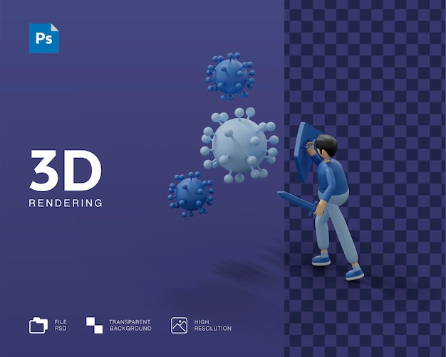 PSD 3d combatti l'illustrazione del virus con il medico