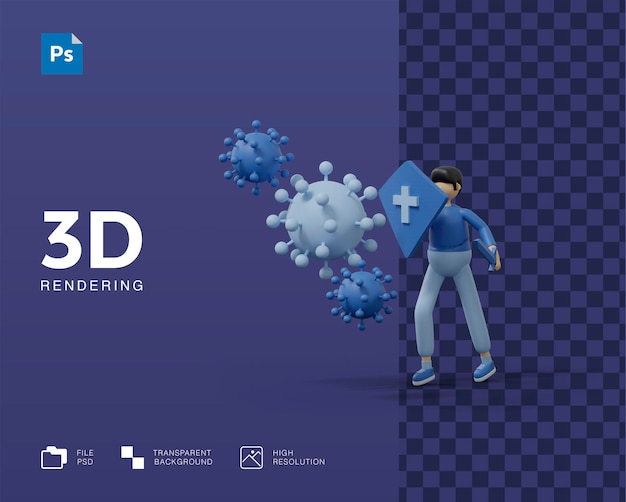 PSD 3d combatti l'illustrazione del virus con il medico