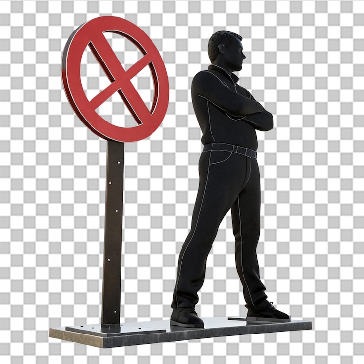 PSD 3d figure with crossed arms in prohibition sign isolated on transparent background
