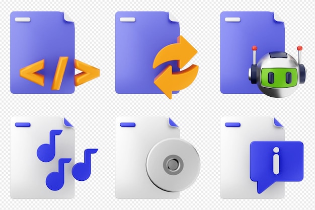 3d file document icon set bundle