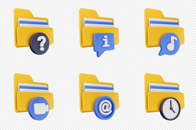 3d file folder document information archive icon set bundle