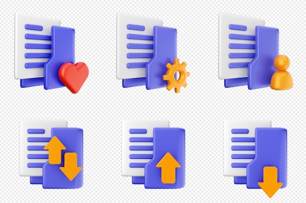 3d file folder document information archive icon set bundle