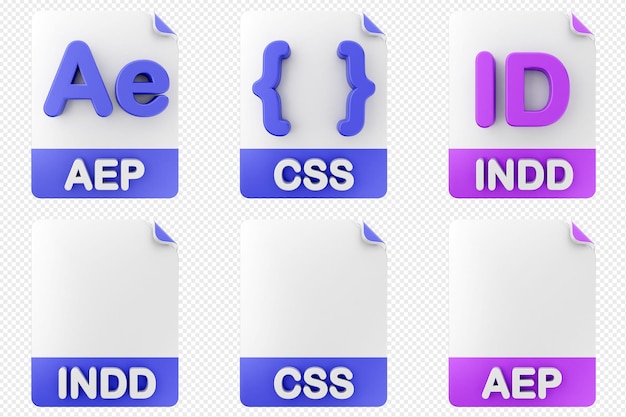 3D ファイル フォーマット タイプ アイコン aep css indd