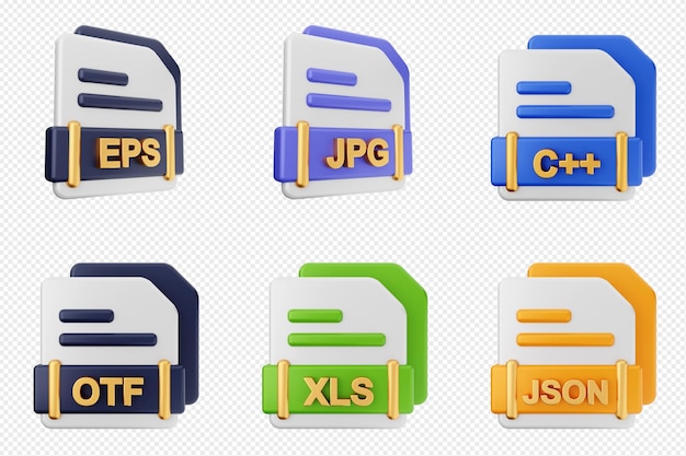 3d file format type icon set bundle eps jpg c plus otf xls json