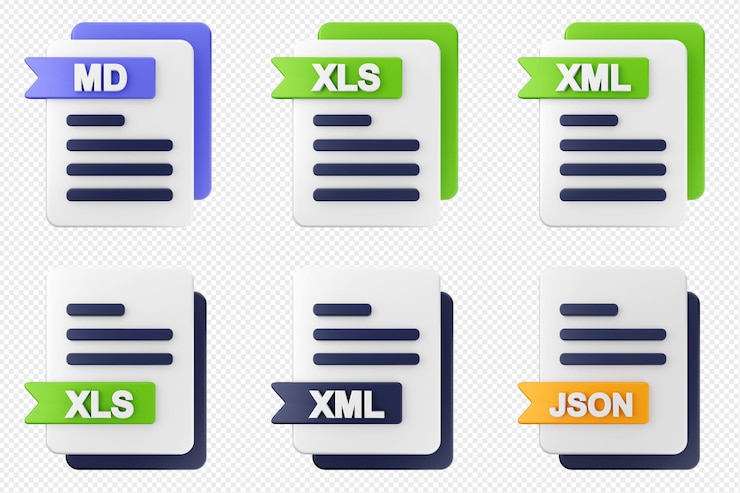 PSD 3d file format type icon set bundle md xls xml json