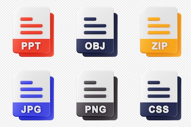 3d file format type icon set bundle ppt obj zip jpg png css