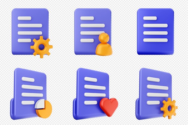 3d file icon set bundle data document