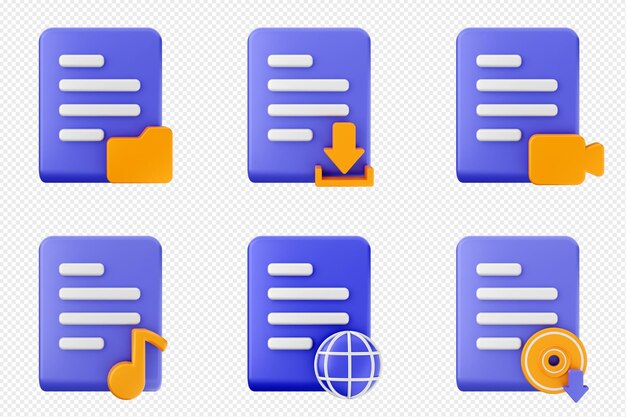 3d file icon set bundle data document