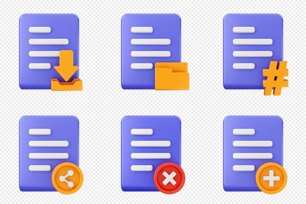 3d file icon set bundle data document