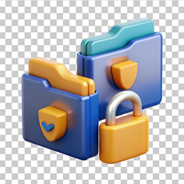 PSD 3d file transfer illustration files transferred encrypted form two folder with document and files transfering backup of information data encryption protected connection vector in 3d style
