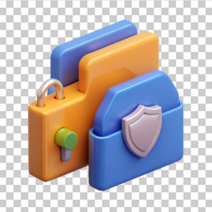 PSD 3d file transfer illustration files transferred encrypted form two folder with document and files transfering backup of information data encryption protected connection vector in 3d style