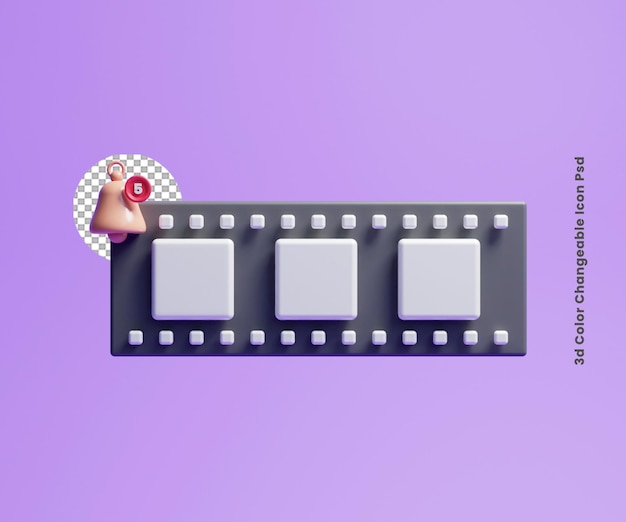 PSD illustrazione dell'icona di notifica della bobina di film 3d o della bobina di film