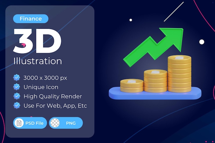 PSD 3d finance growth illustration