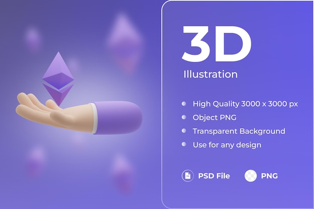 3d значок финансов рука держит криптовалюту etherium