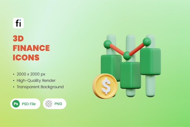 3d finance icons for trading and investment