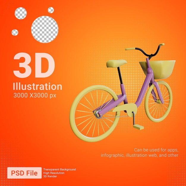 3d fioletowy żółty widok z tyłu roweru