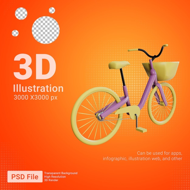 3d Fioletowy żółty Widok Z Tyłu Roweru