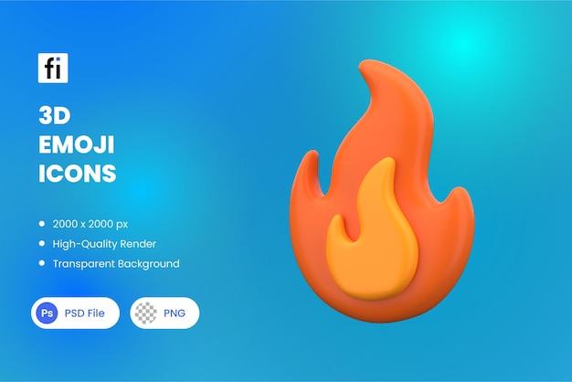 3D Fire Emoji Icon HighQuality Render met doorzichtige achtergrond