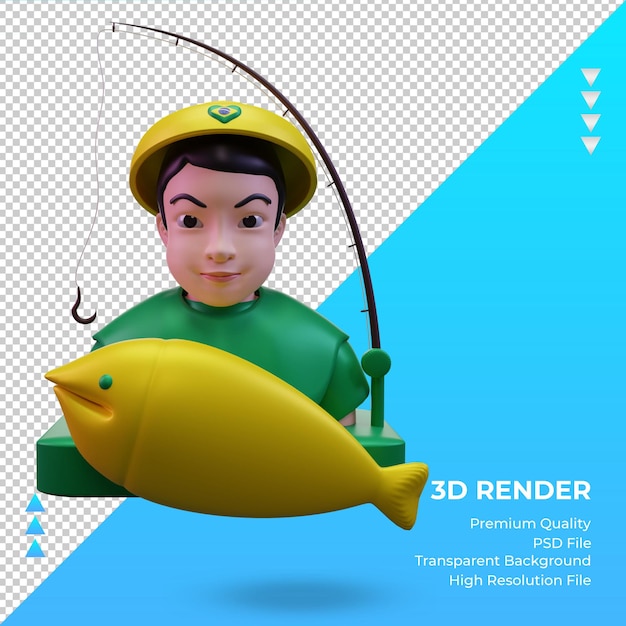 PSD 3d fisherman brazil flag rendering front view