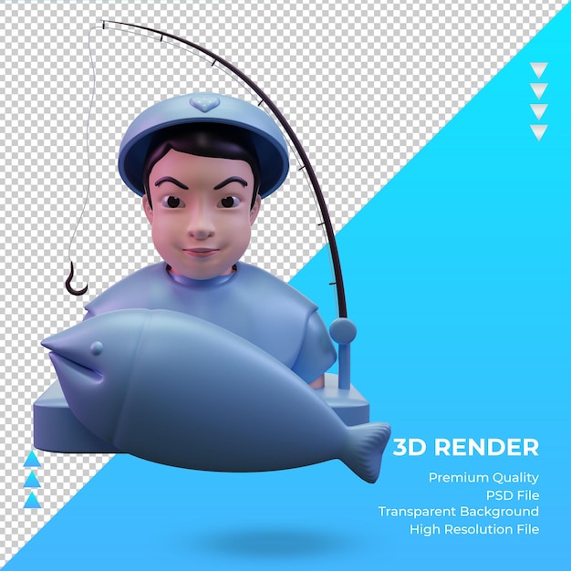 PSD 3dフィッシャーマンミクロネシア旗レンダリング正面図