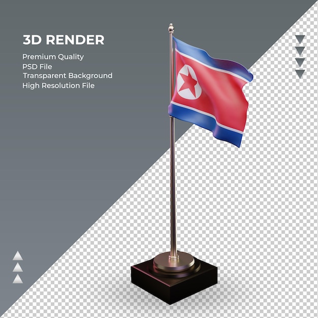 3d bandiera corea del nord rendering vista a destra