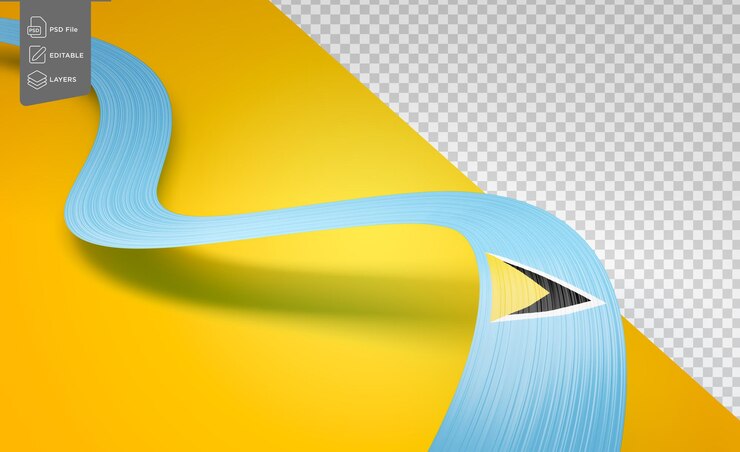 PSD 3d flag of saint lucia 3d wavy shiny ribbon flag isolated on white background 3d illustration