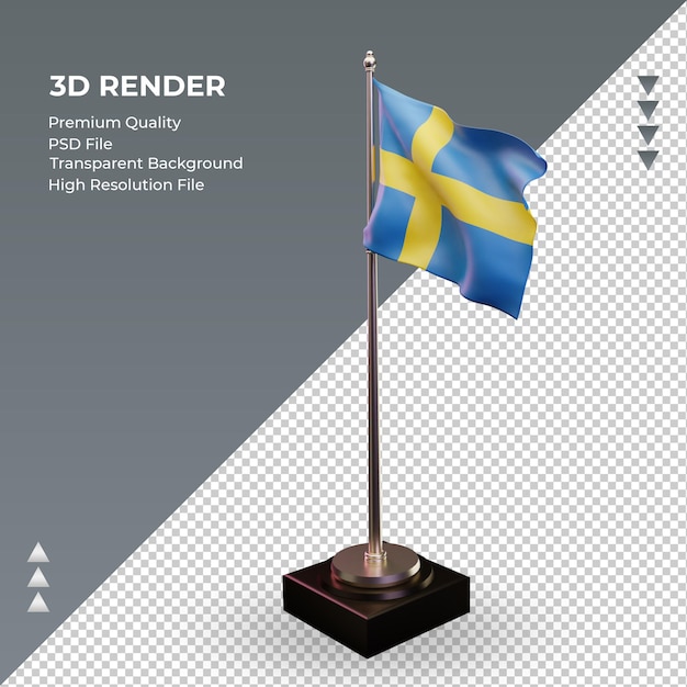 PSD 3d bandiera svezia rendering vista a destra