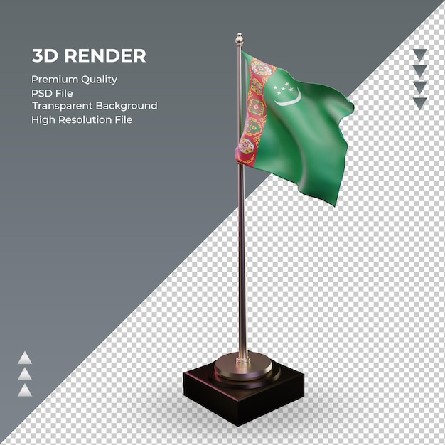 Bandiera 3d del turkmenistan che rende la vista giusta