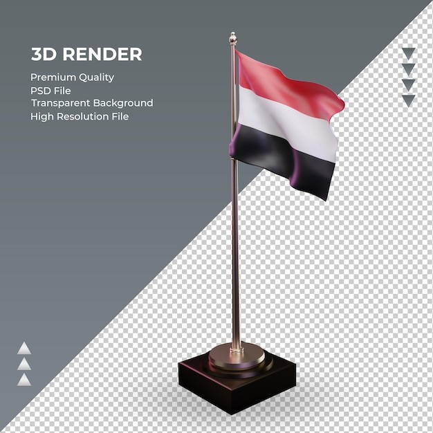 Bandiera 3d yemen rendering vista a destra