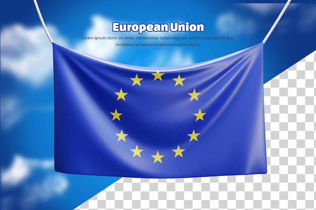 PSD 3d flaga flagi unii europejskiej lub 3d unii europejskiej macha flagą flagi