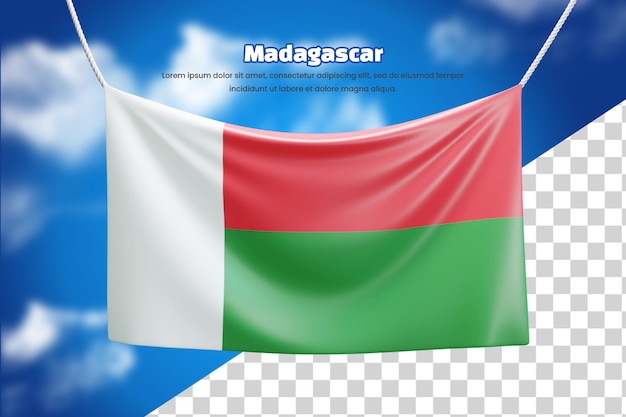 PSD 3d flaga madagaskaru lub 3d madagaskar macha flagą flagi