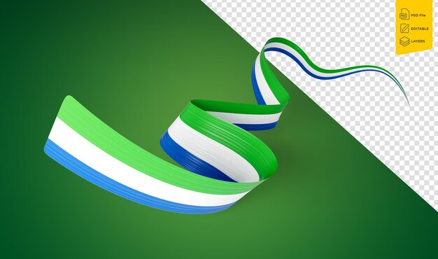 PSD 3d flaga sierra leone 3d błyszcząca flaga wstążka izolowana na zielonym tle 3d ilustracja