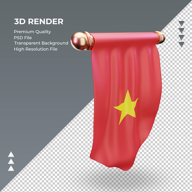 3d Flaga Wietnamu Proporzec Renderujący Widok Z Lewej Strony