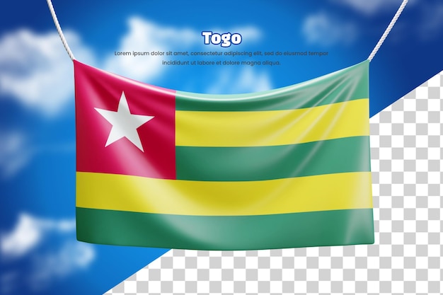 PSD 3d flaga z flagą togo lub 3d togo macha flagą z banerem