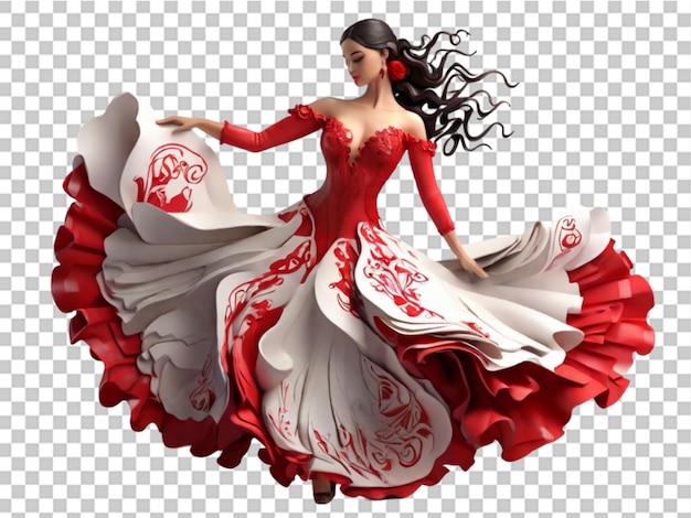 PSD 투명한 배경에 아름다운 드레스를 입은 3d 플라<unk>코 댄서