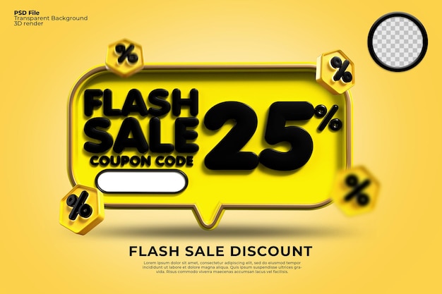 3D flash sale discount number 25 percentage with yellow black colors, online shop banner,