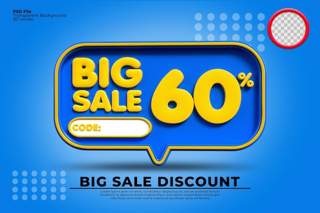 PSD 3d flash sale discount number 60 with yellow black colors, online shop banner, special offer, black