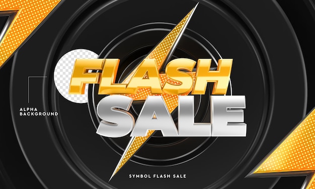 PSD 3d flash sale logo with circular background and lightning in 3d rendering