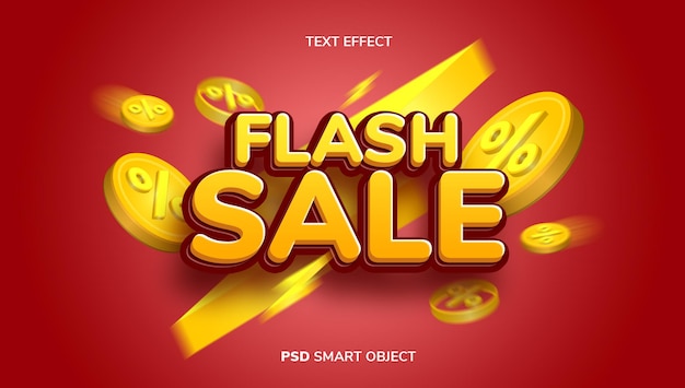 Текстовый эффект 3D Flash Sale с желтой и красной цветовой темой.