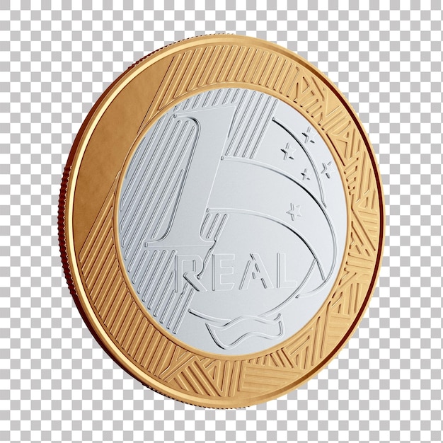 3D Floating Brazilian 1 Real Coin on Isolated Background